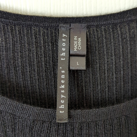 Theyskens' Theory Cashmere & Silk Lightweight Ribbed Knit Sweater Black Large - Picture 4 of 10
